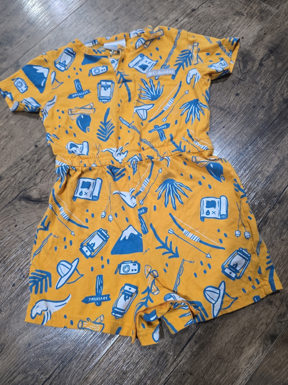 Columbia Yellow & Blue Adventure Print Kids Romper